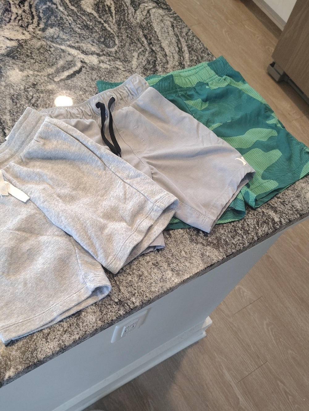 3-Pack Boys Athletic Shorts - Light Gray, Pale Gray, Green Camo